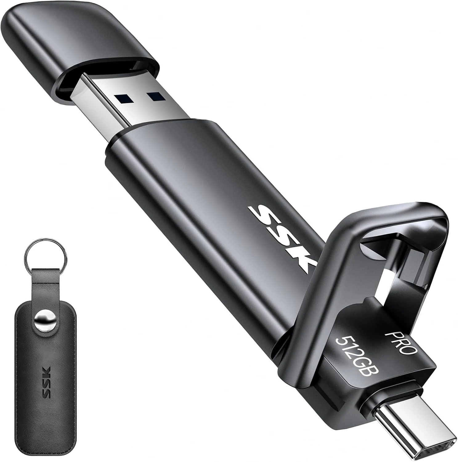 SSK 512GB SSD USB C Stick up to 1000MB/s, Fast Thumb Drive (Dual USB-C + USB A 3.2 Gen 2)