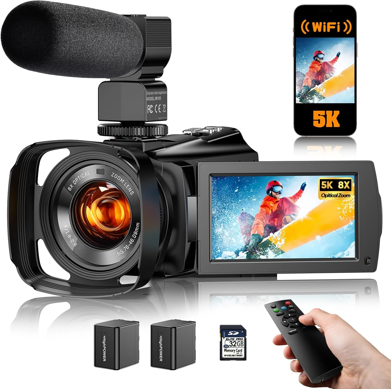 5K Video Camera Camcorder 8X Opitical Zoom Live Streaming Cameras (FJFJOPK)