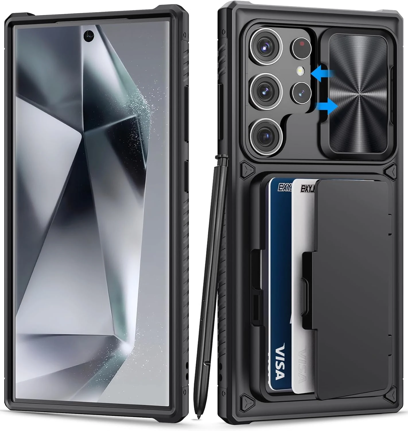BXYJY for Samsung Galaxy S24 Ultra Case Wallet, Built-in Card Holder (4-5 Cards) & Slide Camera Cover & Kickstand