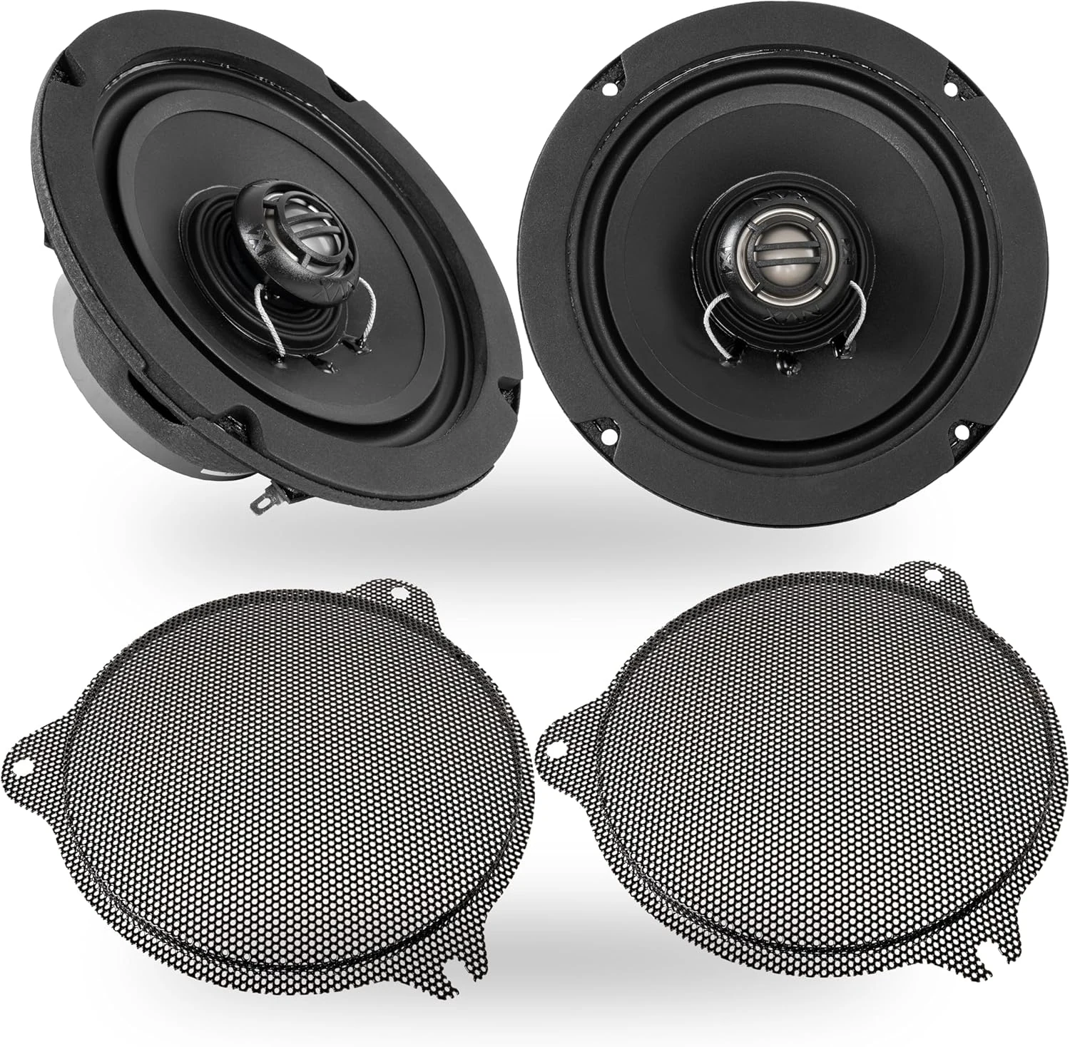 NVX® XFHD6F Premium 6.5” Motorcycle Speakers, 600W Peak (300W RMS), 2-Ohm Front Fairing Coaxials with 1" Titanium Tweeters, Waterproof, Plug-and-Play Upgrade for Harley-Davidson Touring 2014 up (Pair)