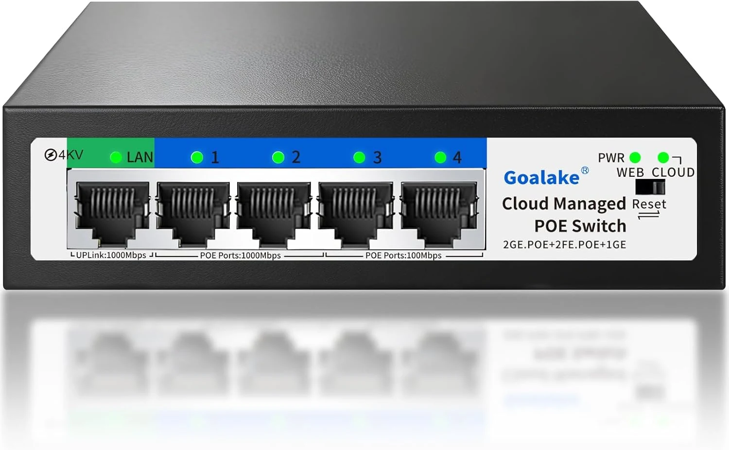 5-Port Ethernet PoE Switch (4 PoE Ports, 1 Uplink) with Extend Function, Easy Smart Managed Ethernet Switch, Plug & Play, Fanless Metal Design, VLAN, Qos,Desktop/Wall Mount