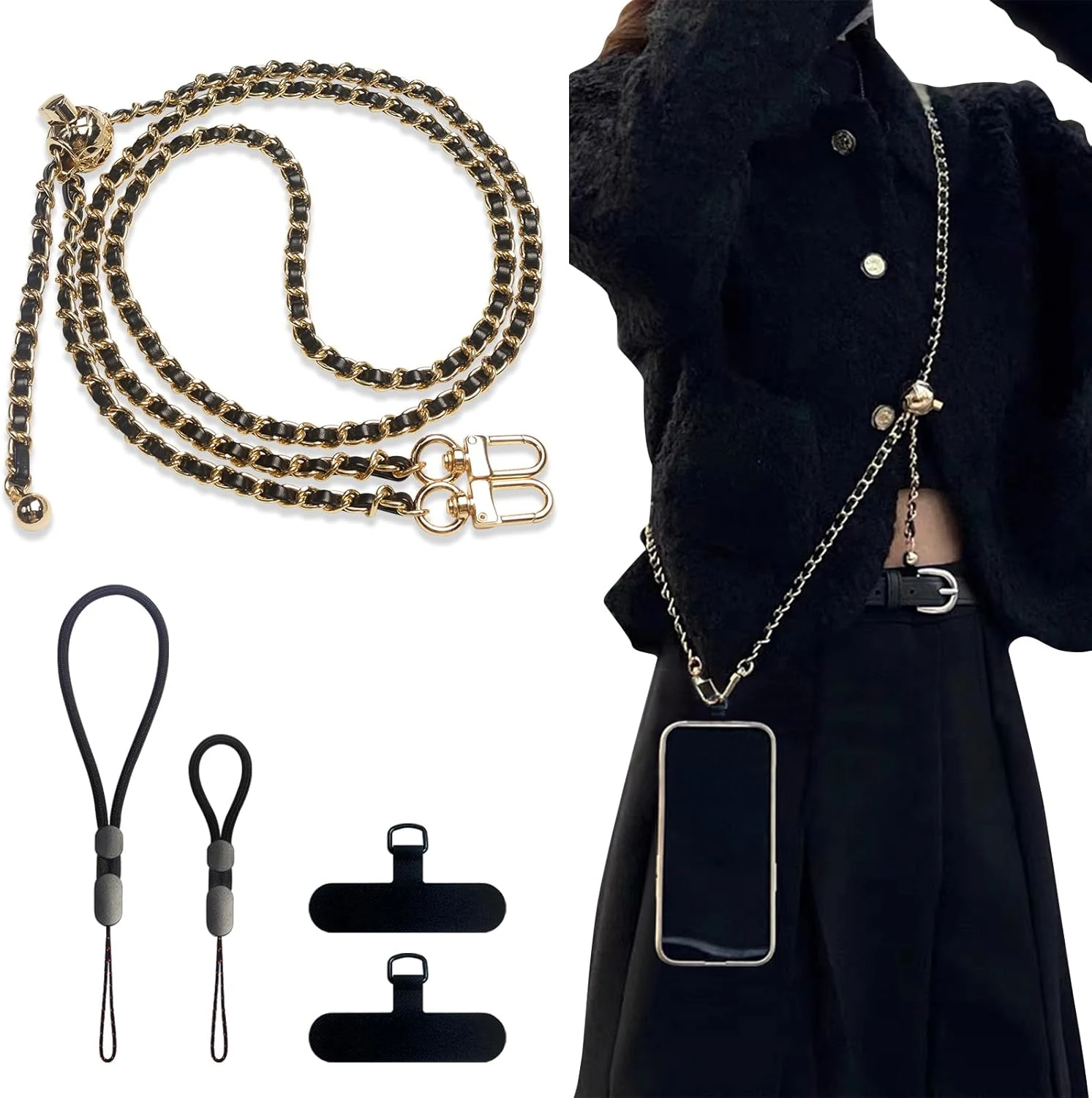 BFSDDM Crossbody Phone Strap (Leather, Wrist Strap + Finger Strap)
