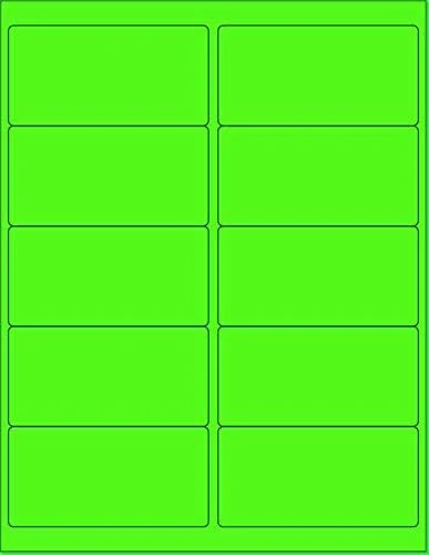 NextDayLabels 8-1/2 x 11 Neon Fluorescent Green Laser & Inkjet Labels (4 x 2", 10 per page, 1000 labels)