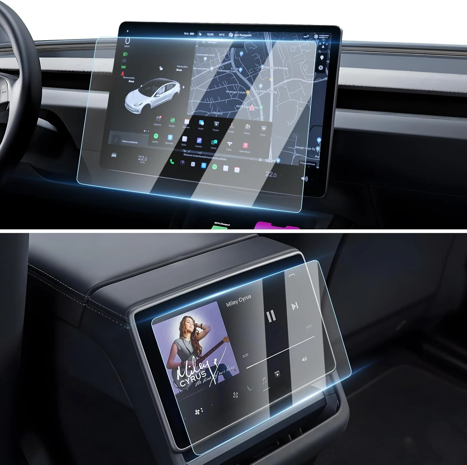 [Upgrade] 2 Pack Screen Protector for Tesla Model Y Juniper 2025~2026 (Not for Premium/ Performance) / 2024~2025 2026 Model 3 Highland Screen Protector — 15.4-Inch Front & 8-Inch Rear