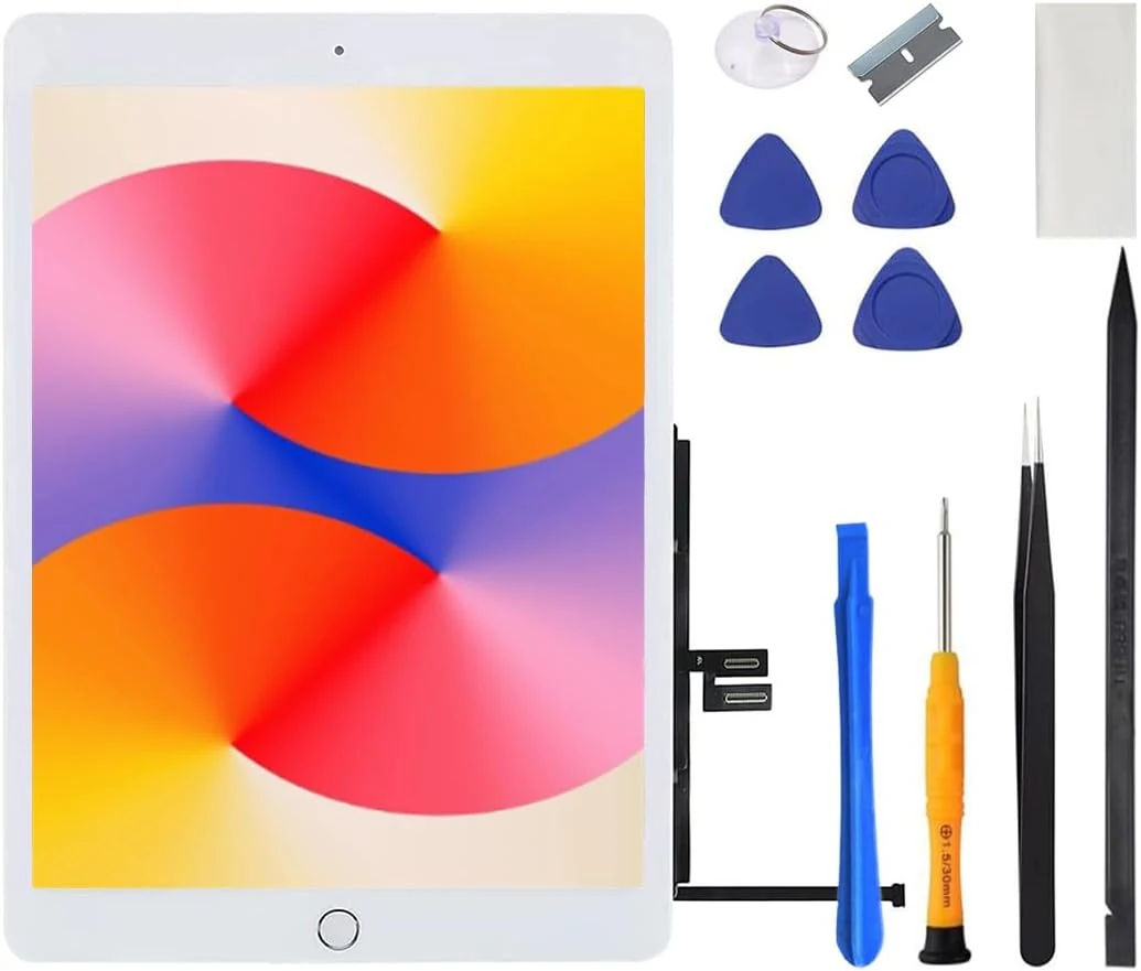 for iPad 7 7th / 8 8th Gen Screen Replacement Digitizer 2019/2020 10.2 Inch Touch Glass (Home Button, Repair Kit, White)