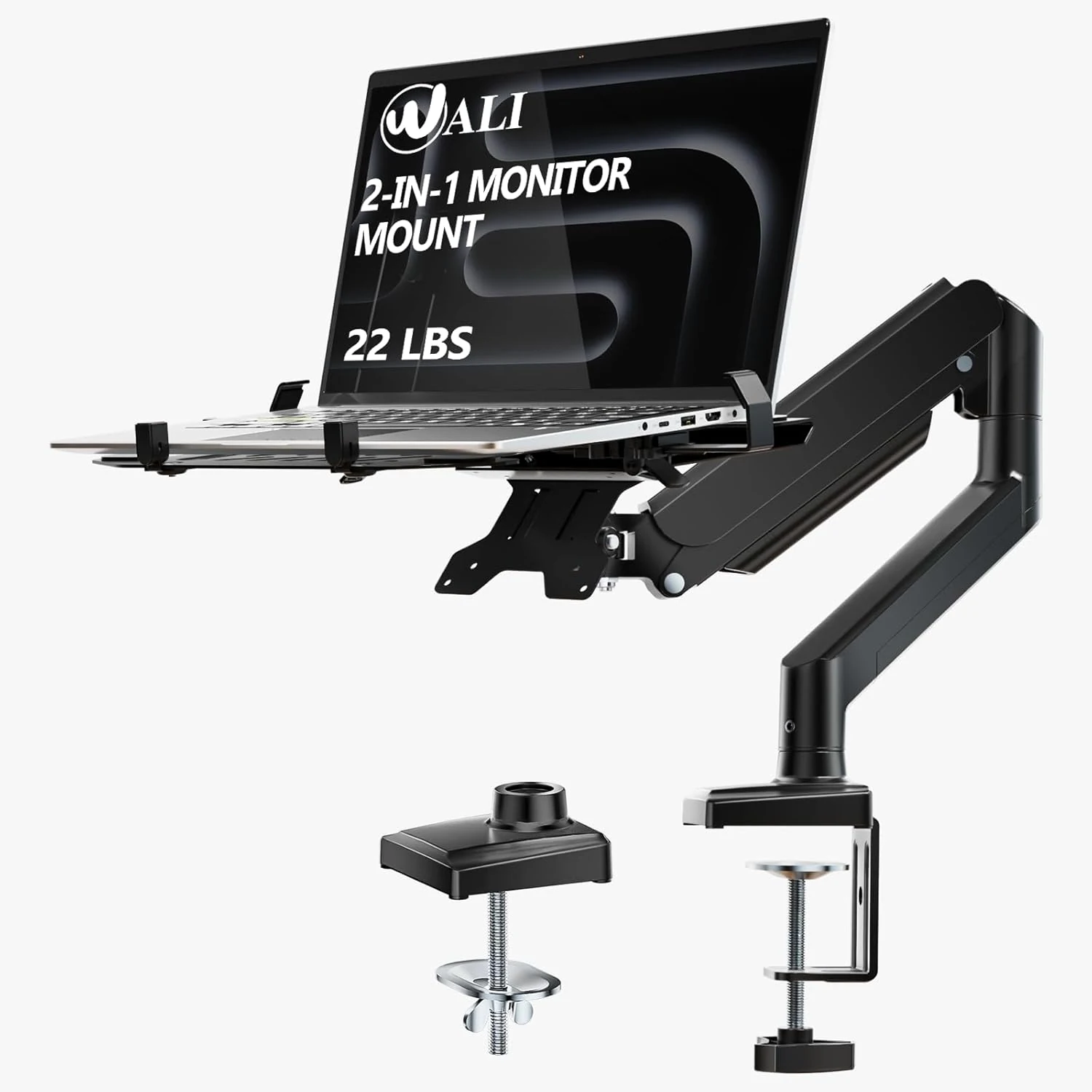 WALI Laptop Desk Mount, Single Monitor Arm with Laptop Holder