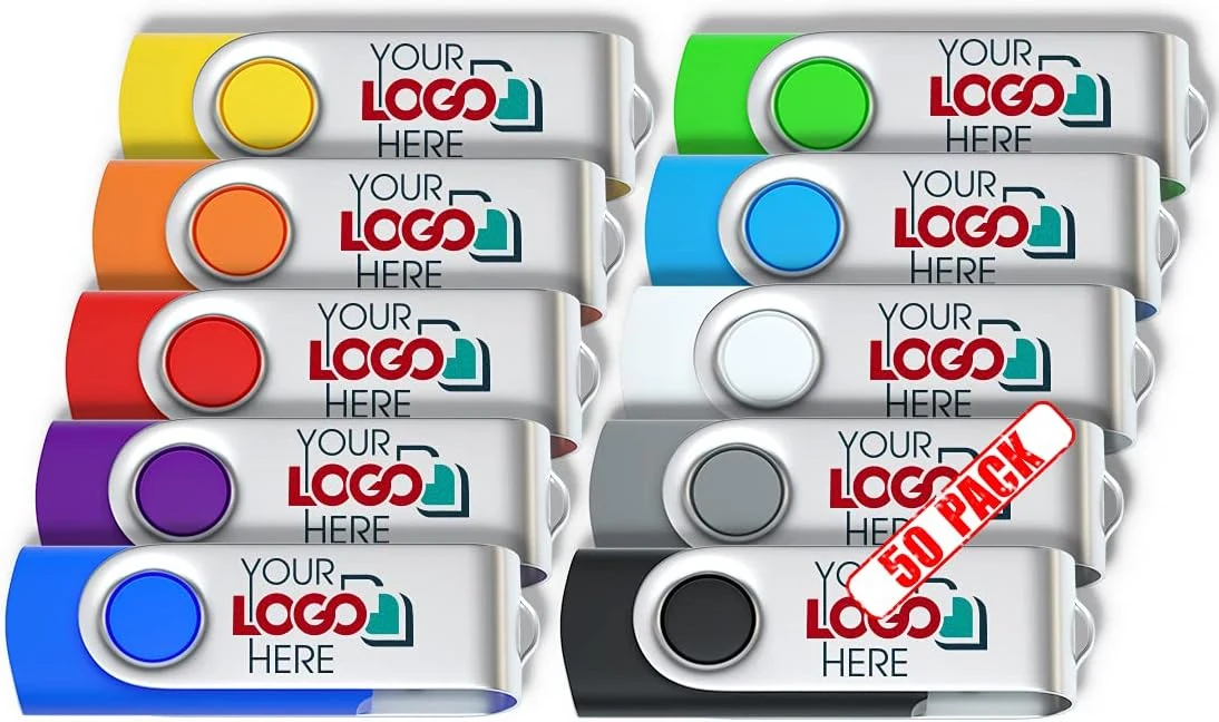 Custom Swivel USB Flash Drive 128MB Promotional Product Personalized with Your Logo (50 Pack)