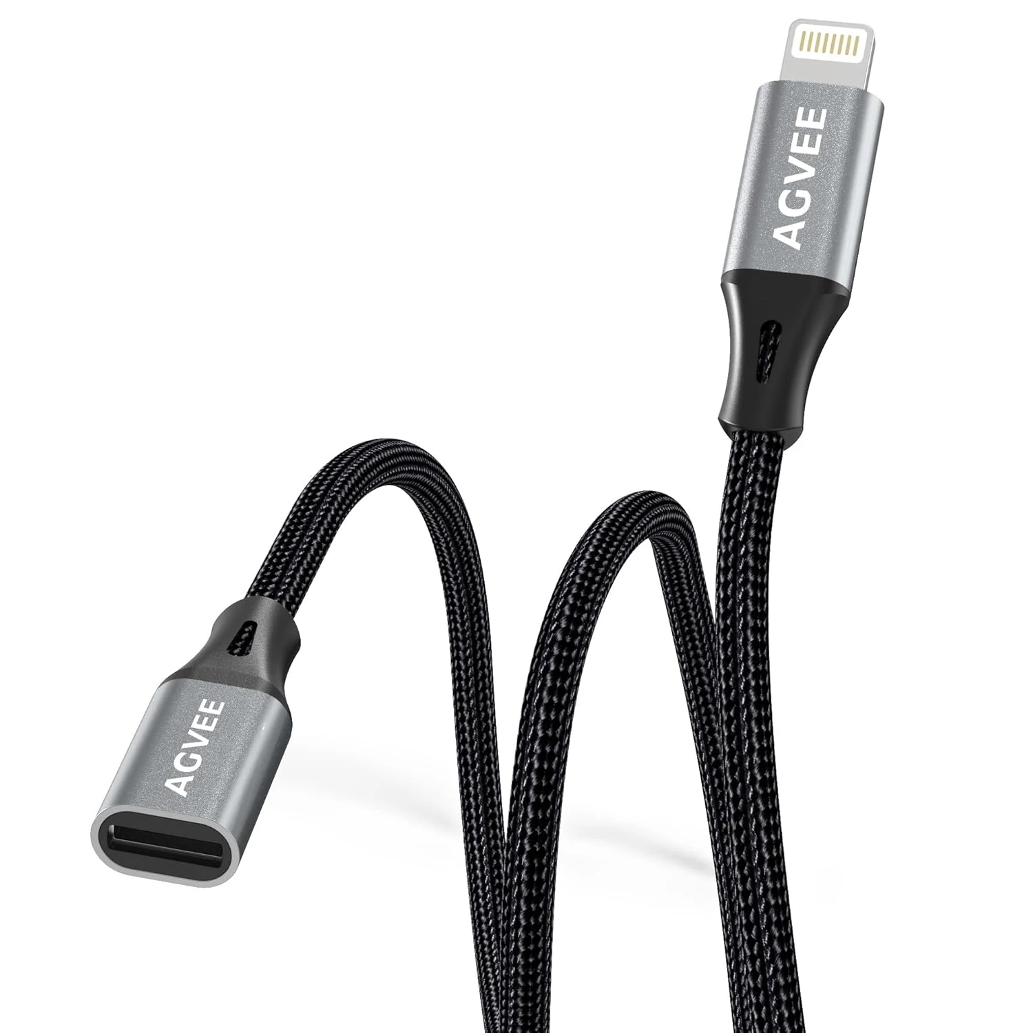 AGVEE 1ft Lightning Extension Cable, Braided Female to Male Extender