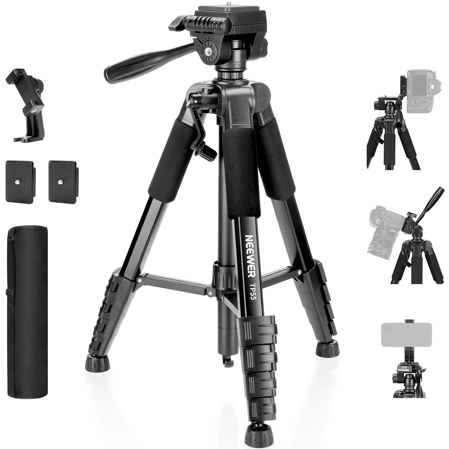 NEEWER BASICS Camera Tripod, 71'' Tripod with Cell Phone Holder Mount (TP55)