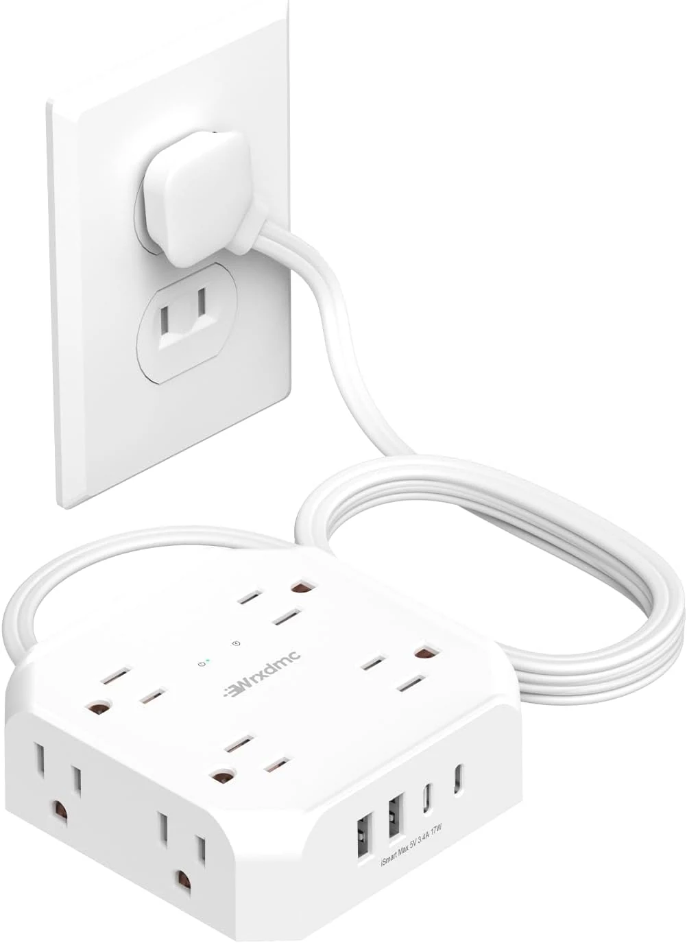 WRXDMC 2 Prong to 3 Prong Power Strip Adapter with USB Charging and 1400J Surge Protection