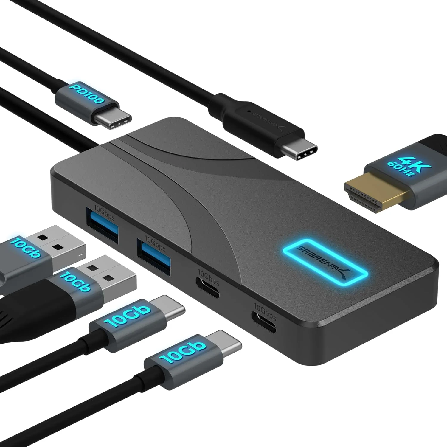 SABRENT USB C Hub 5-in-1, 10Gbps USB-A & USB-C Ports, Single 4K@60Hz HDMI, 100W PD Input, 80W Laptop Charging (HB-TG5P)