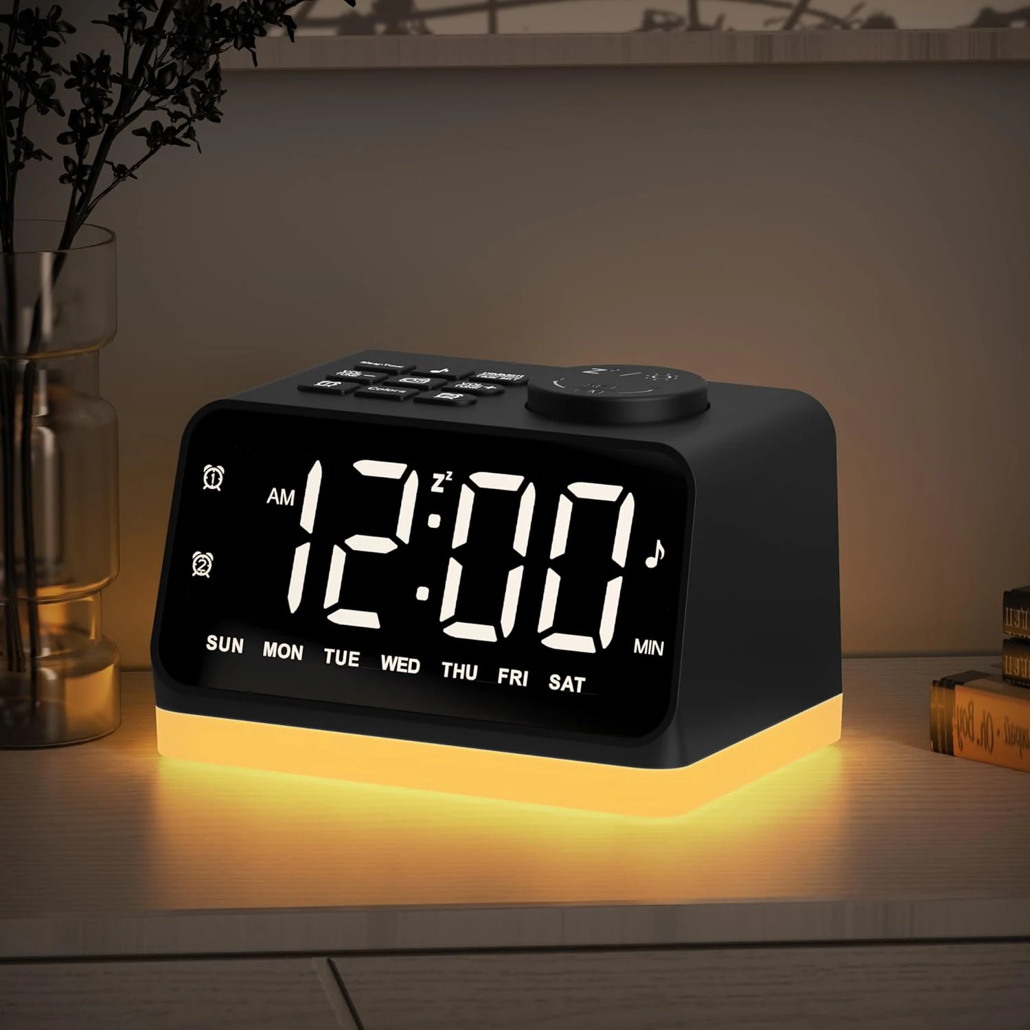 JALL Digital Alarm Clock with FM Radio for Bedroom, 8 Colors Night Light with 2 Charging Port