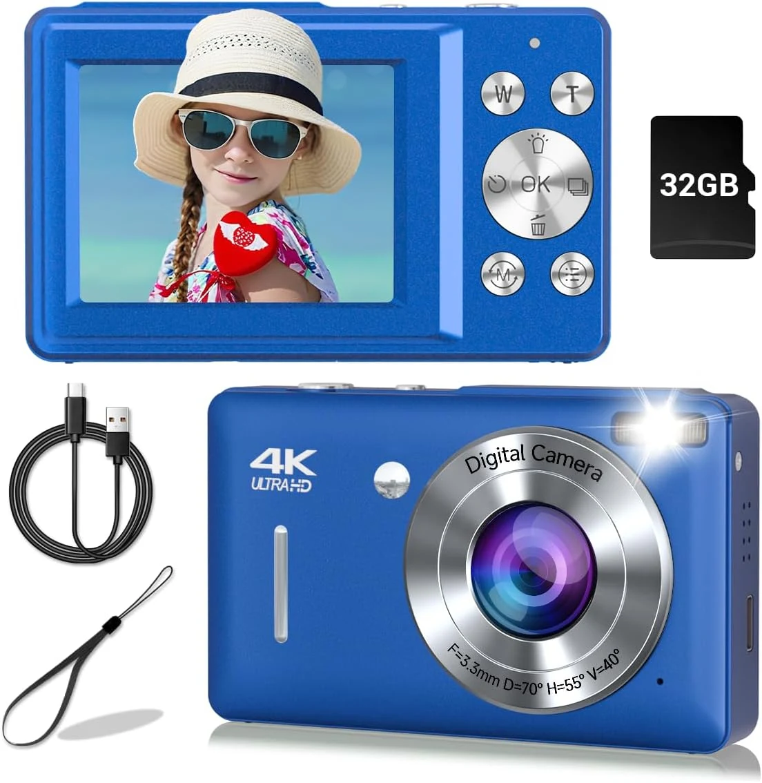 Gtonster Digital Camera, 44MP Compact Camera, FHD 1080P Point and Shoot (Blue)