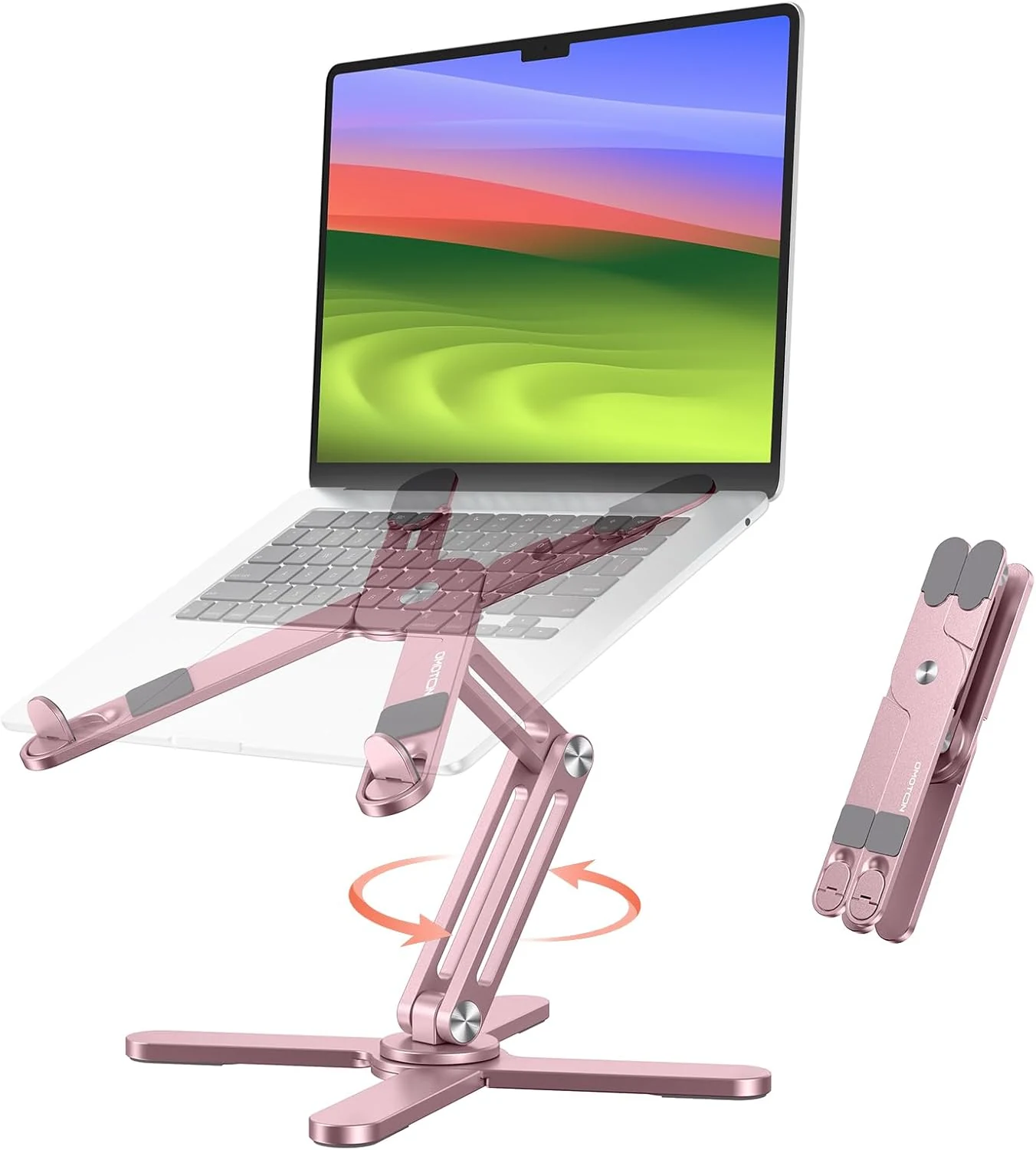 OMOTON 360° Rotating Laptop Stand Riser for Desk, Ergonomic Foldable Computer Stand (Pink)
