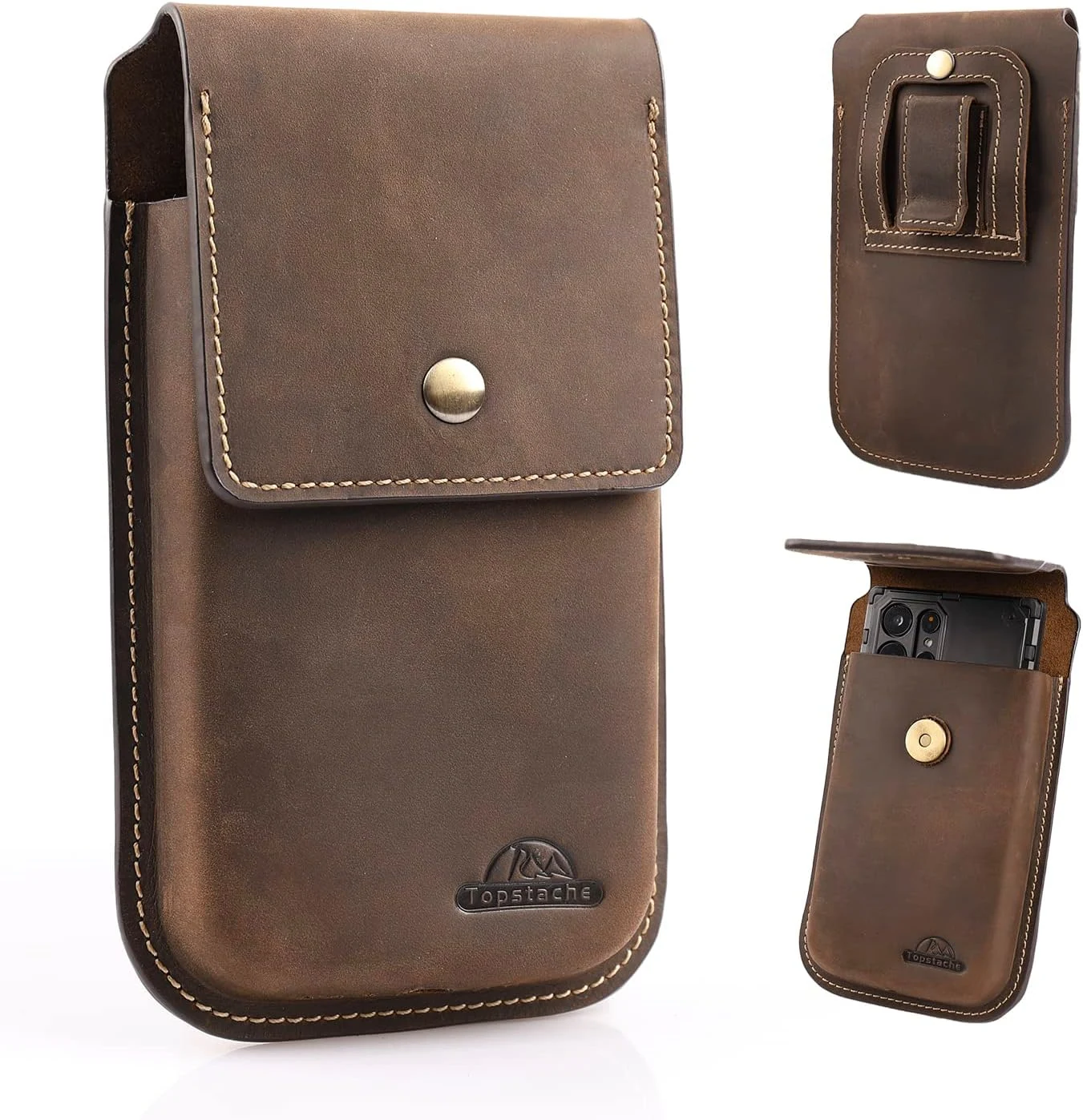 Topstache Leather Phone Holster for iPhone 17/16/15/14/13 Pro Max & Plus