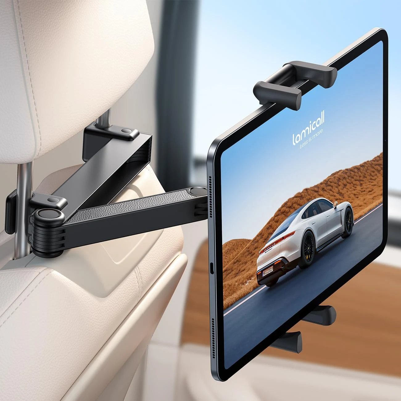Lamicall Car Headrest Tablet Holder (Lockable, Thick-Case Friendly, Foldable)