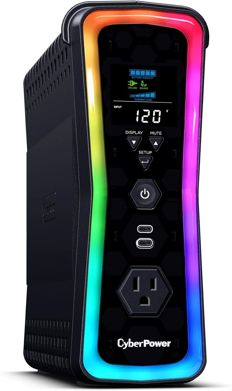 CyberPower GX150C2-E Gaming UPS Battery Backup and Surge Protector, 1500VA/1000W, RGB Lighting, 13 Outlets, USB‑C Charging