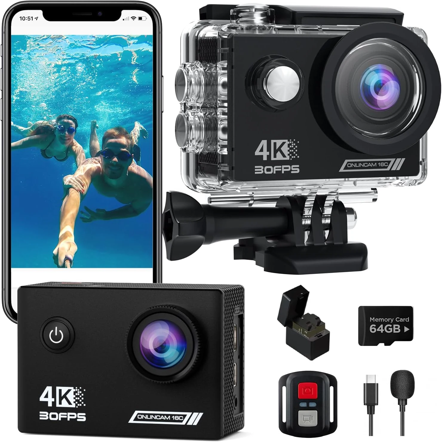 Action Camera 4K30fps with 64G SD Card,HD Waterproof Camera 131ft review