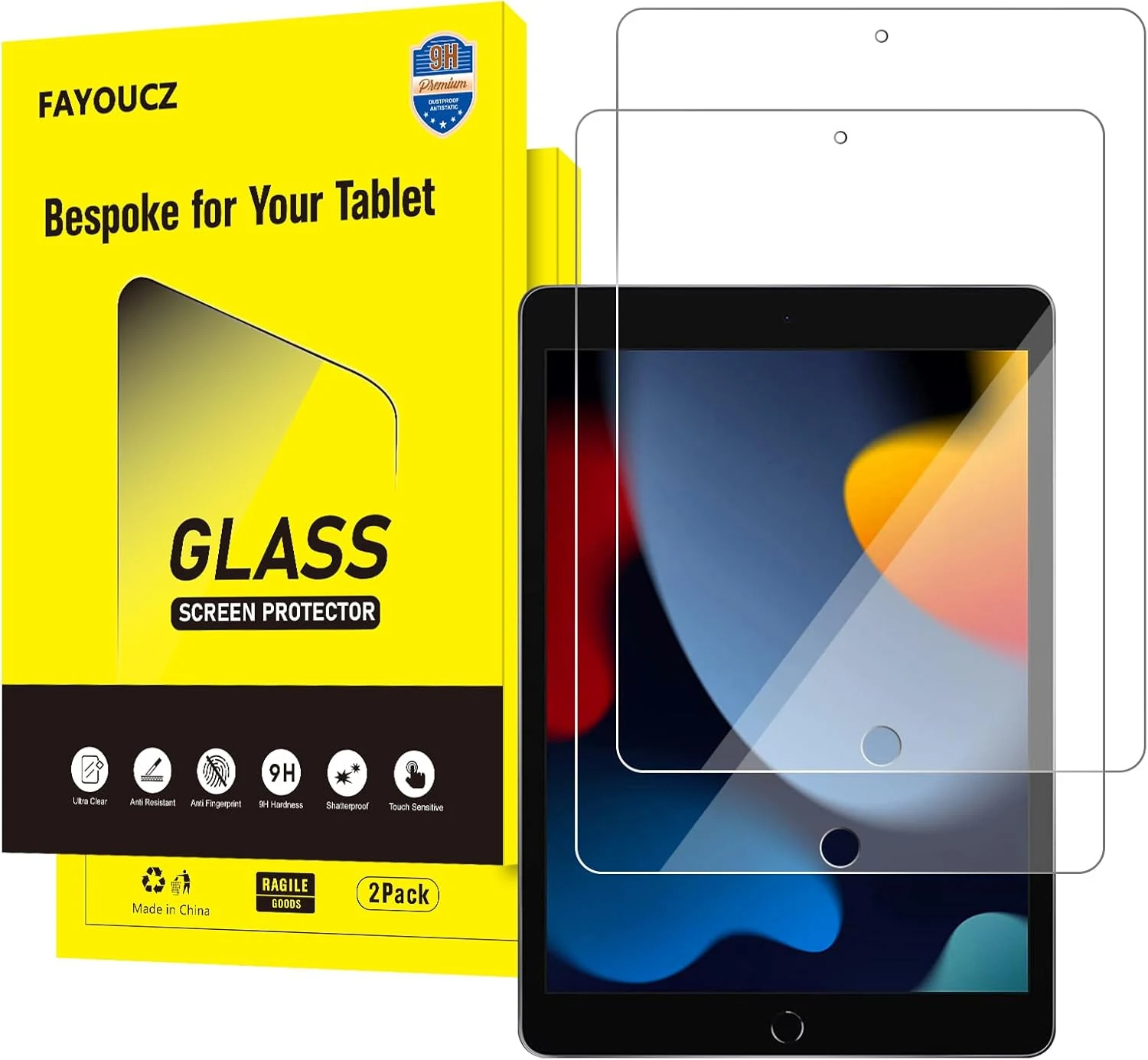 2 Pack Tempered Glass Screen Protector for iPad 9th 8th 7th Generation (10.2-Inch, 2021/2020/2019)