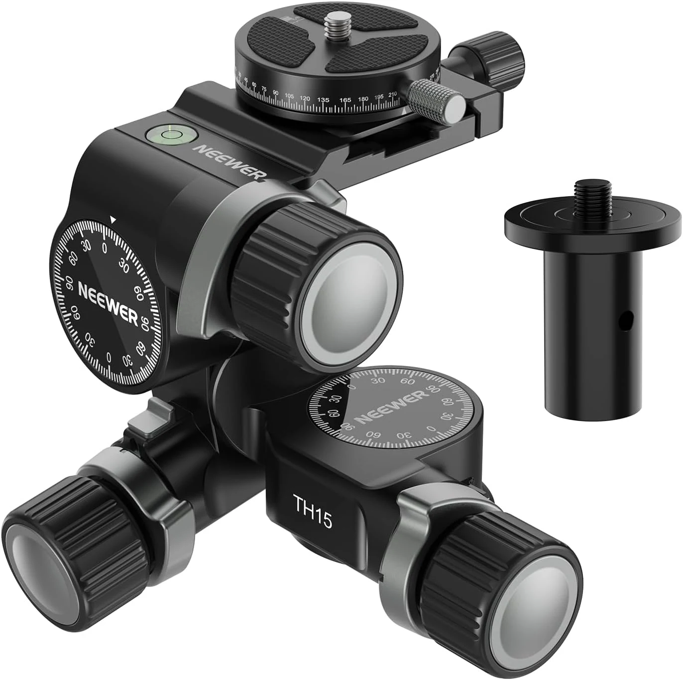 NEEWER 3 Way Geared Tripod Head with 360° Panoramic Arca QR Plate, Millimeter Micro Adjustment (TH15)
