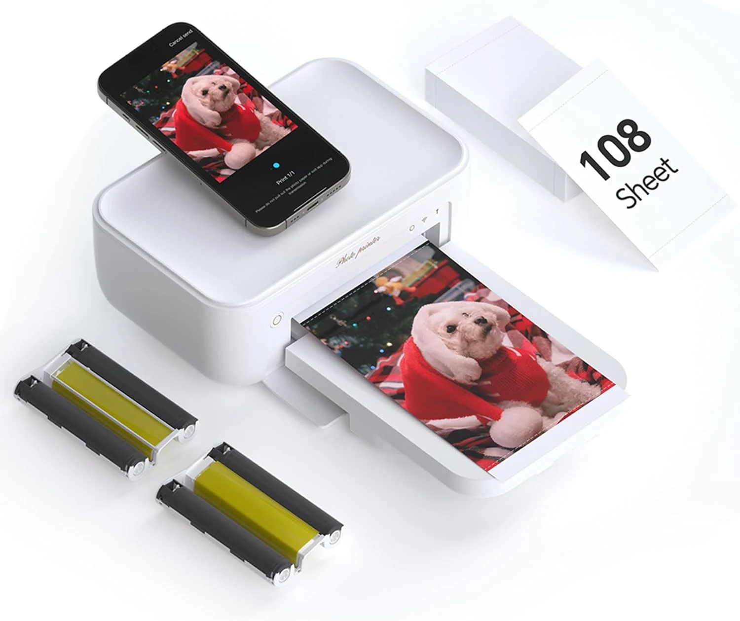HPRT Photo Printer 4x6,+108Sheets&2ribbon, Instant Picture Printer for iPhone, Android, Smartphone, Portable Photo Printers for Home Use (White)