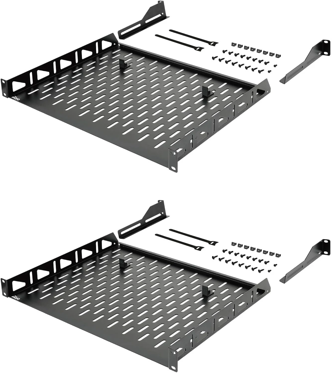 Tecmojo 1U Rack Shelf (19-inch rack, 14-inch depth, vented, no-lip, 2-pack)