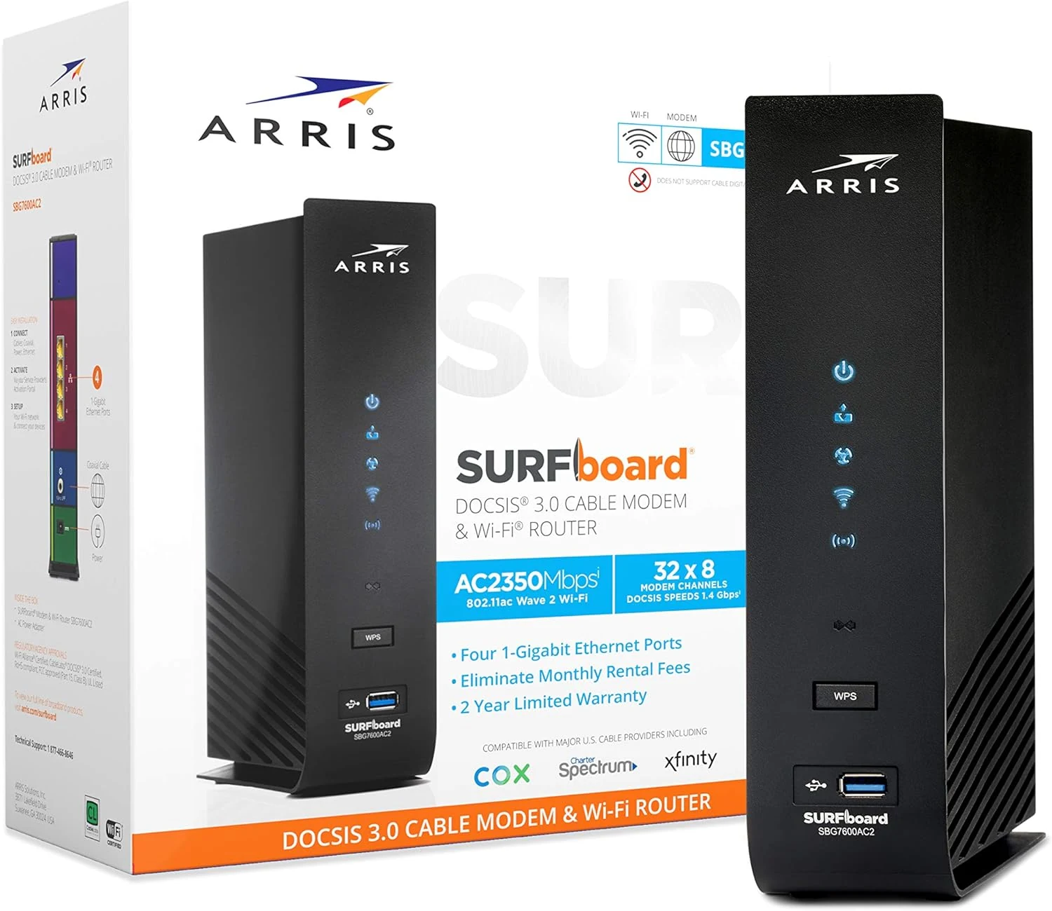 ARRIS (SBG7600AC2) - Cable Modem Router Combo (DOCSIS 3.0 + AC2350 Wi‑Fi)