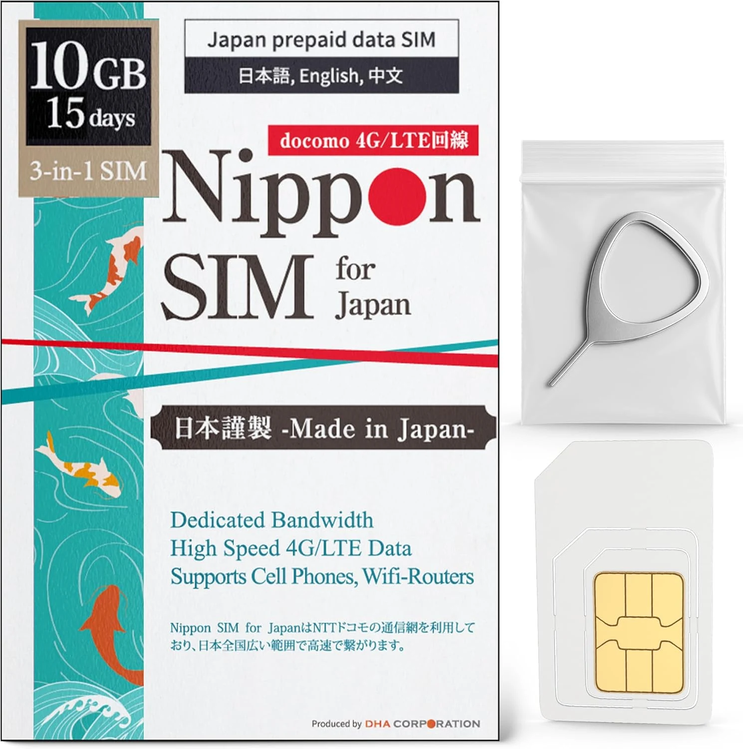 Japan SIM Card 15 Days Data Only | 10GB High-Speed 4G LTE + Unlimited Data at Reduced Speed (Docomo network)
