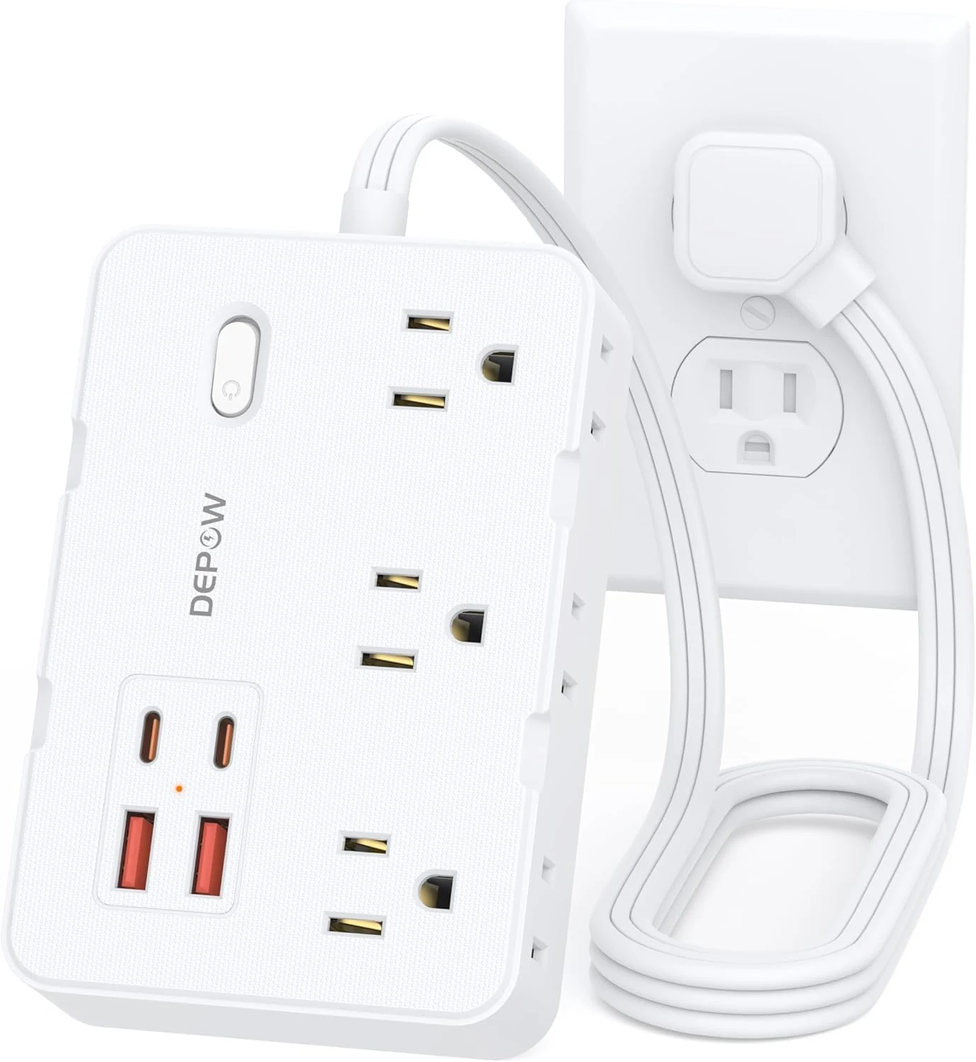 DEPOW Surge Protector Power Strip, 3 FT Extension Cord with 6 AC (1625W/13A Outlets) and 4 USB Ports, 1050J Surge Protection