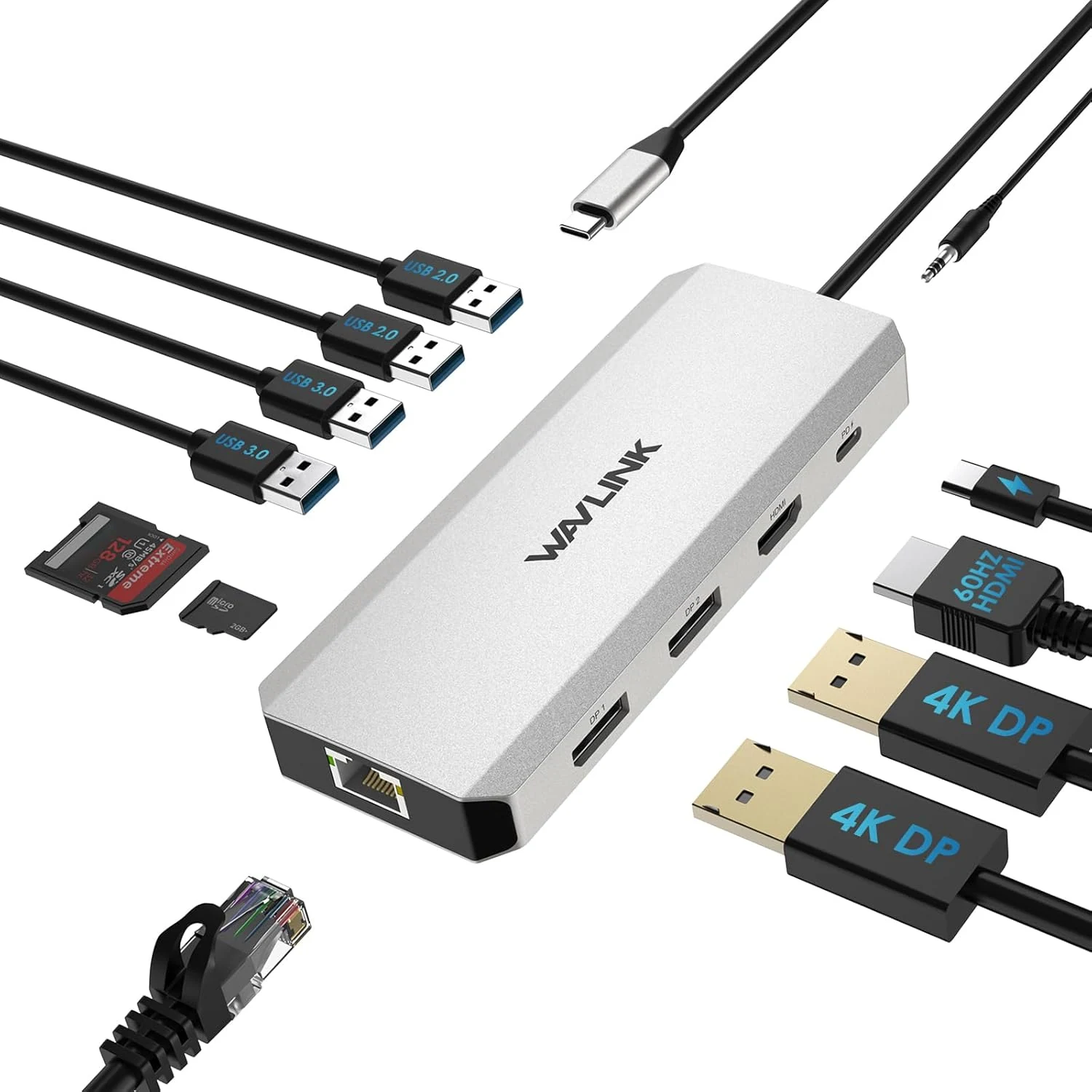 Laptop Docking Station,12 in 1 Triple Display USB C Hub for Windows with Dual DP, HDMI, 100W PD in, Gigabit Ethernet