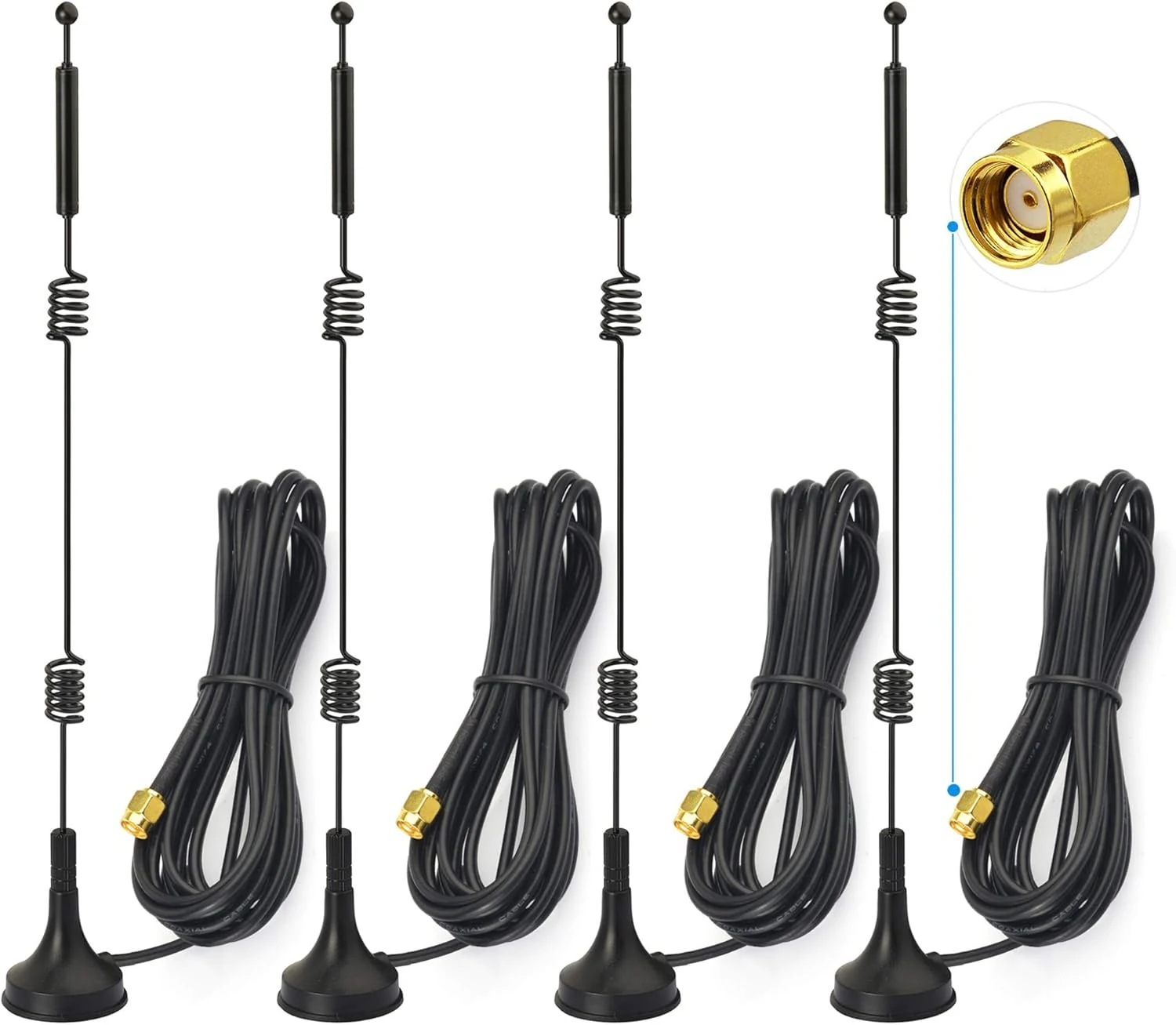 Bingfu Dual Band WiFi 2.4GHz 5GHz 5.8GHz 9dBi Magnetic Base MIMO RP-SMA Male Antenna 4-Pack