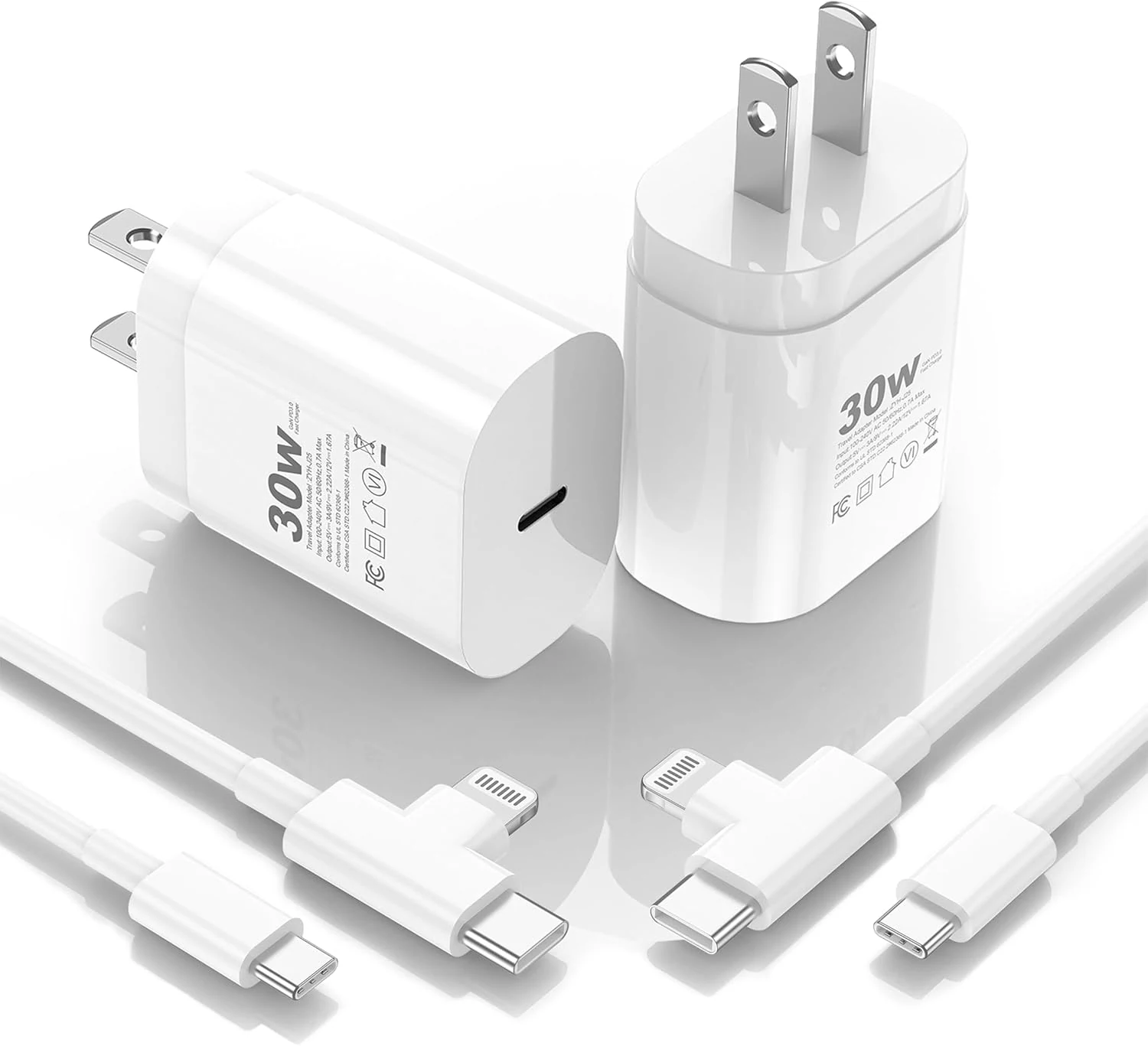 HALIHALL 30W iPhone 17/16/15/14/13/12 Charger Fast Charging Block with 6FT Long C to Type C& Lightning Cable (White 2)