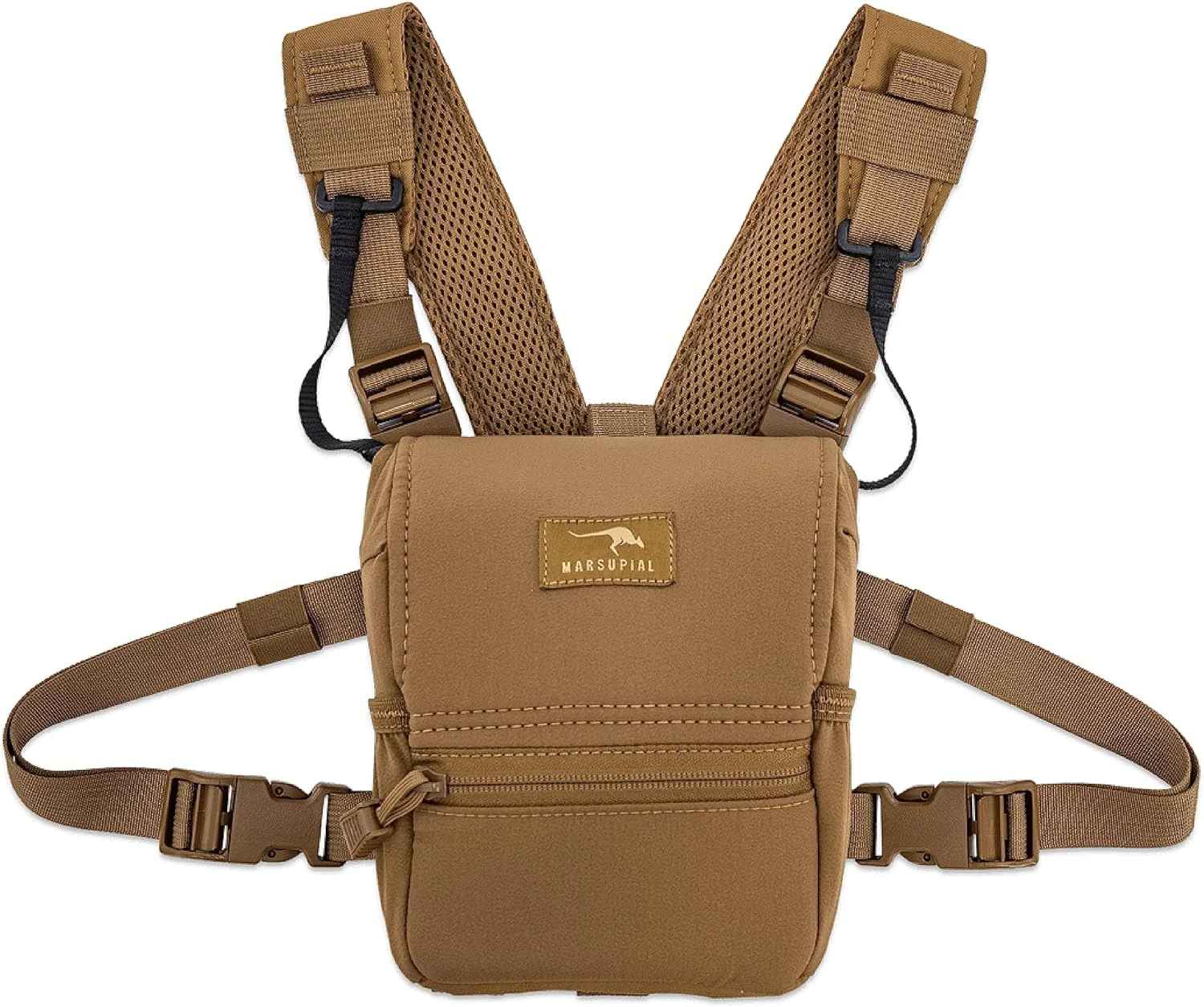 Marsupial Gear Enclosed Binocular Pack – Bino Chest Harness Built for Hunting & Outdoor Adventure with Full-Protection Design, Coyote, Small