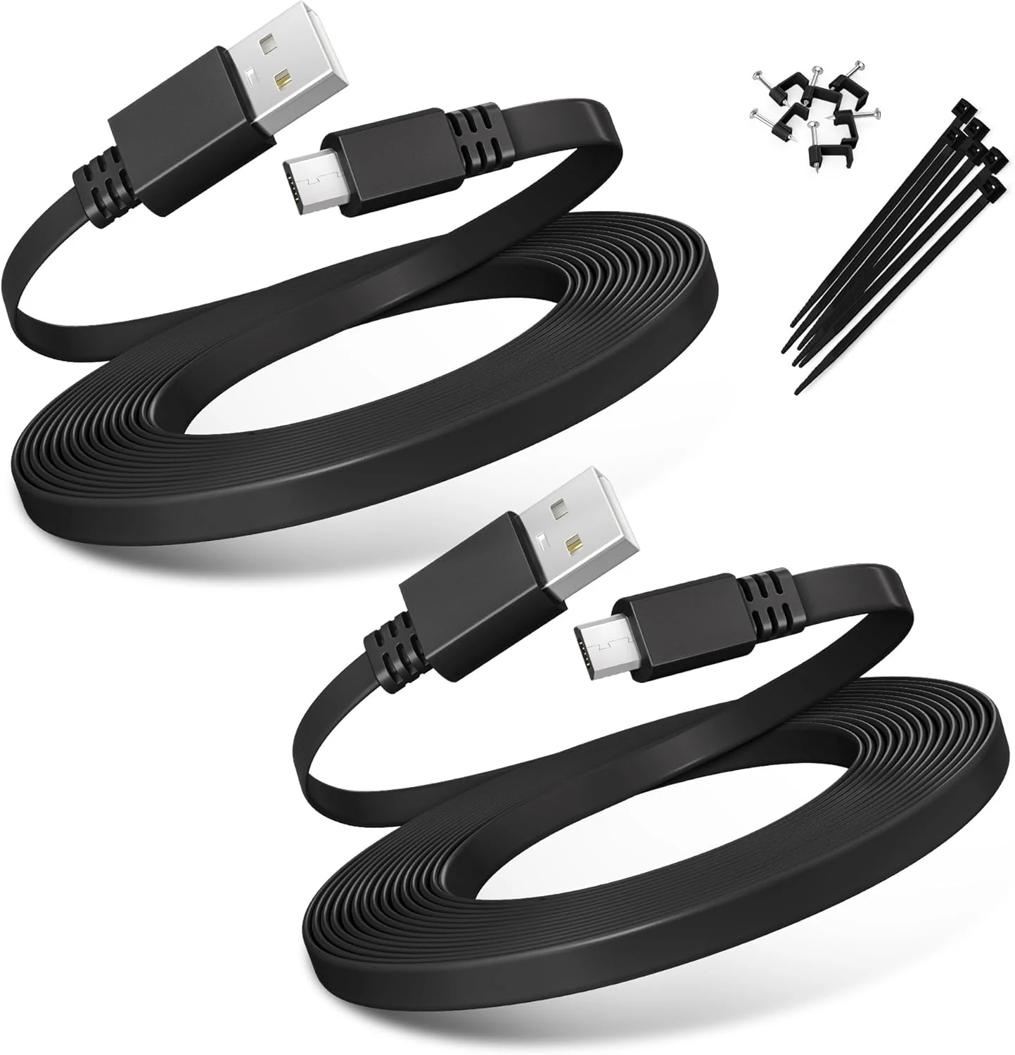Basesailor Micro USB Power Cable 30FT 2Pack,9M Flat Micro USB Charging Power Cord