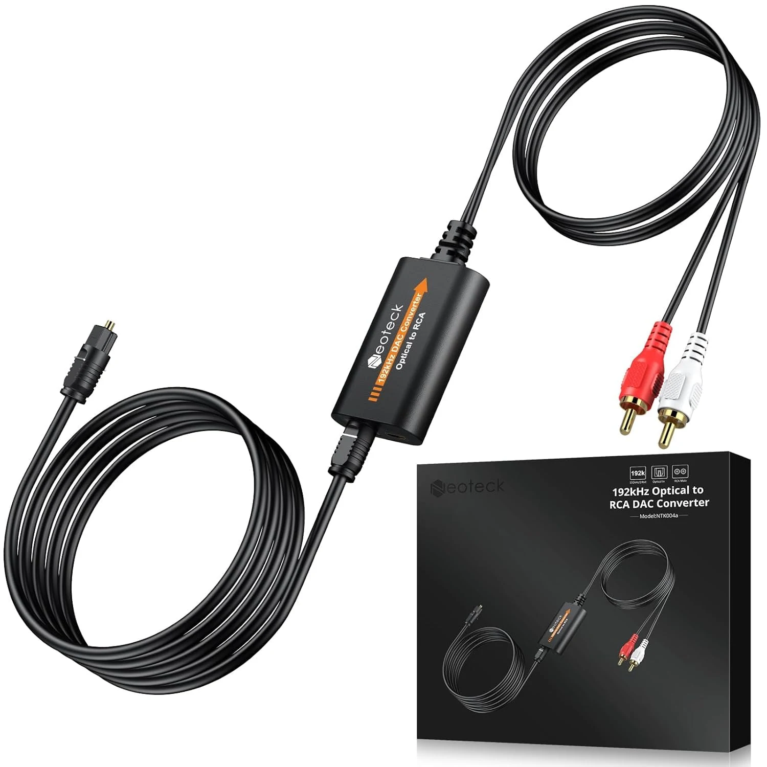 Neoteck 192kHz DAC Converter 7ft/2.1m Optical to RCA Cable SPDIF to RCA Digital to Analog Converter