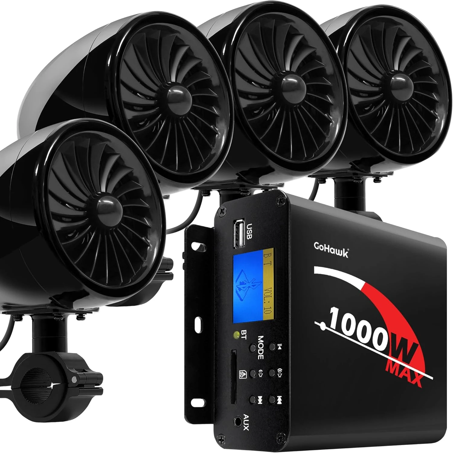 GoHawk Motorcycle Speakers and Amplifier Audio Sound System (1000W)