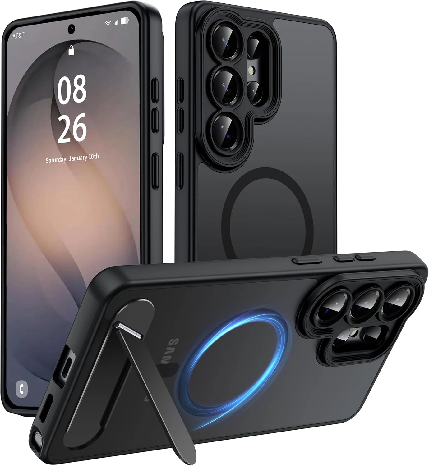 Magnetic for Samsung Galaxy S26 Ultra Case, [Compatible with MagSafe][Full Camera Protection][Built-in Invisible Kickstand] Translucent Matte Phone Case for S26 Ultra 6.9" - Black