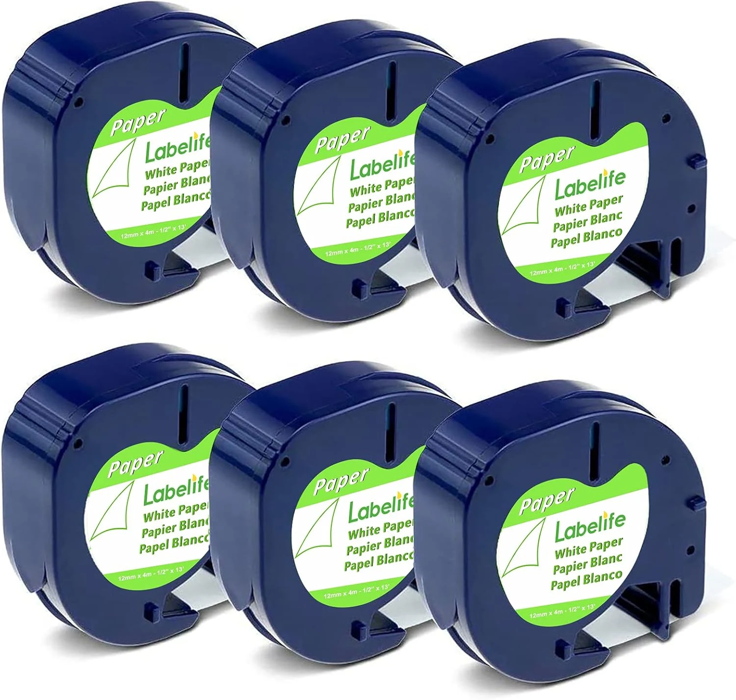 Labelife Replace for DYMO Label Maker Refills LetraTag White Paper 91330 10697 (12mm x 4m) 6-Pack