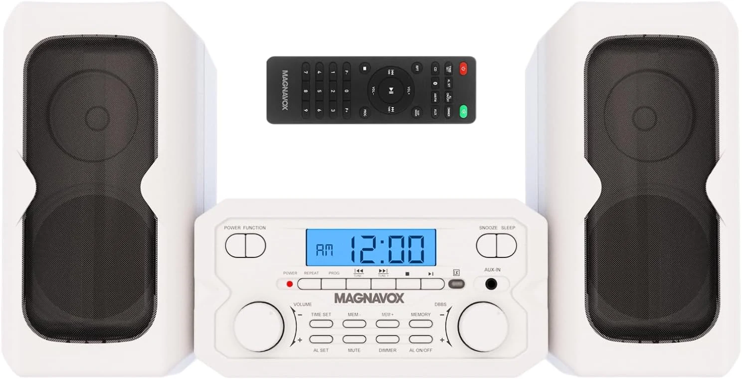 Magnavox 3-Piece Compact CD Shelf System with Digital FM Stereo Radio, Bluetooth Wireless Technology, and Remote Control in Silver