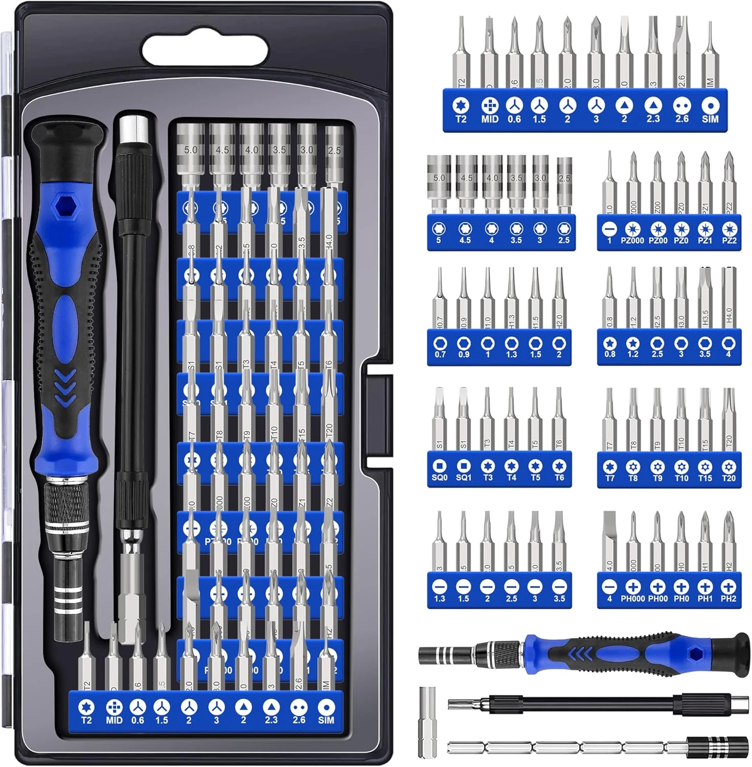 XOOL 62-in-1 Precision Screwdriver Kit, 58 Magnetic Bits, Flexible Shaft & Extension Rod