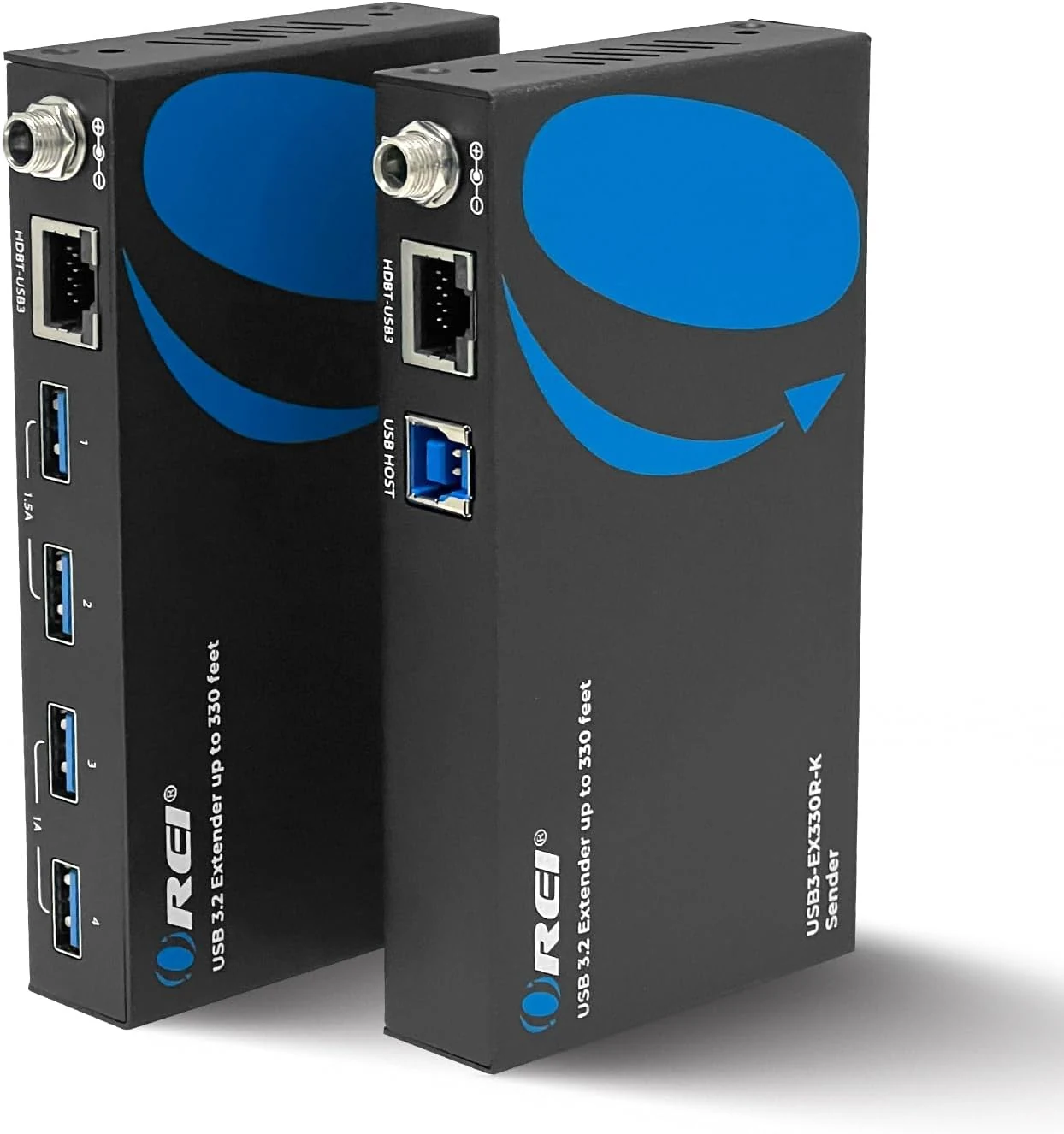 OREI USB 3.2 Over Ethernet HDbaseT Cat6 Extender LAN Upto 330 Feet - Extends 4 Ports USB-A Signal Over LAN Ethernet - Power Over Cable for Long Distance Extension Supports All Operating System