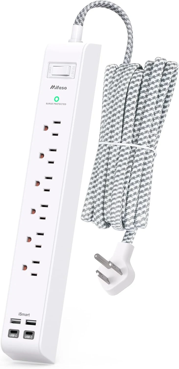 Mifaso Surge Protector Power Strip 10 ft with 4 USB Ports (2 USB-C, 2 USB-A) and 6 AC Outlets