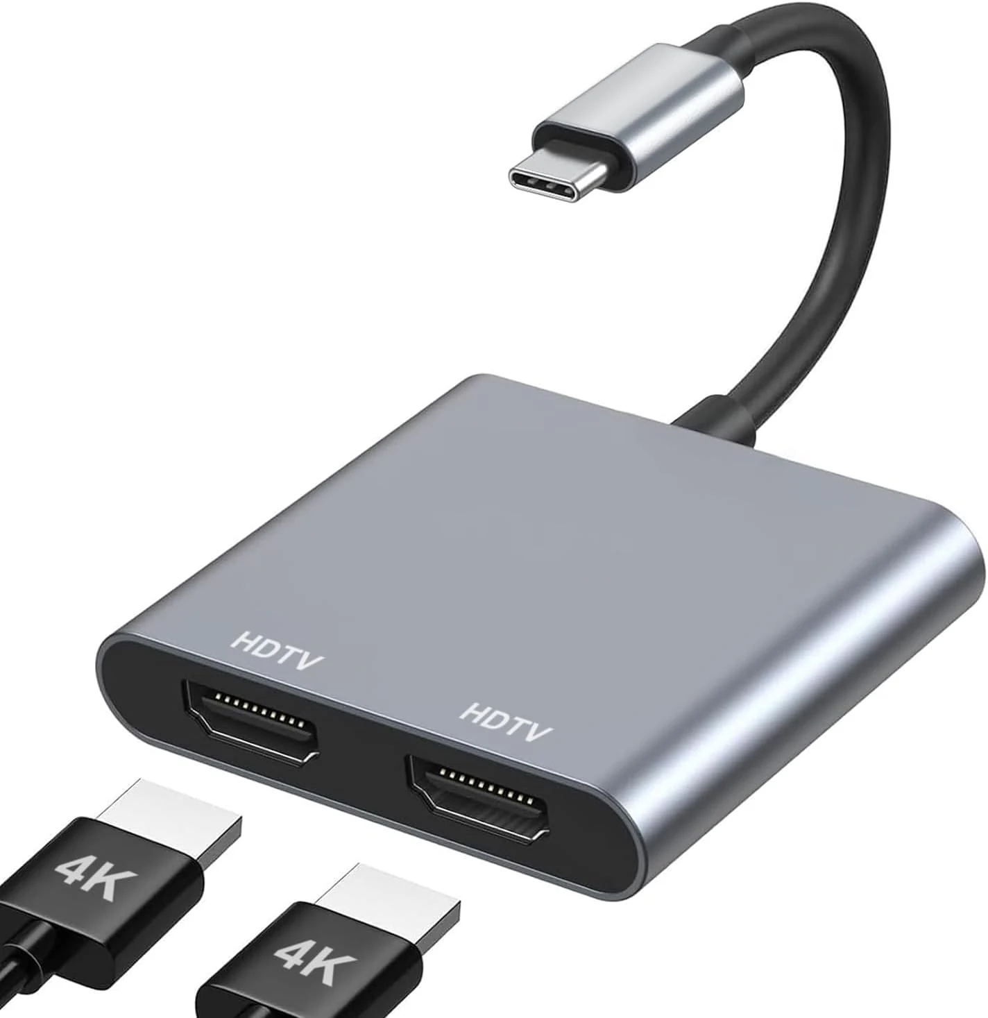USB C to Dual HDMI Adapter 4K@60Hz, Type C to Dual HDMI Hub for Dual Monitors