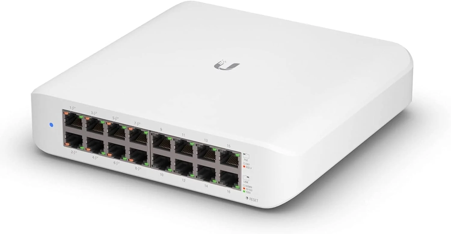 Ubiquiti UniFi Switch (USW-Lite-16-PoE, 16 Gigabit Ethernet Ports, 8 PoE+ Ports, Wall Mounted)