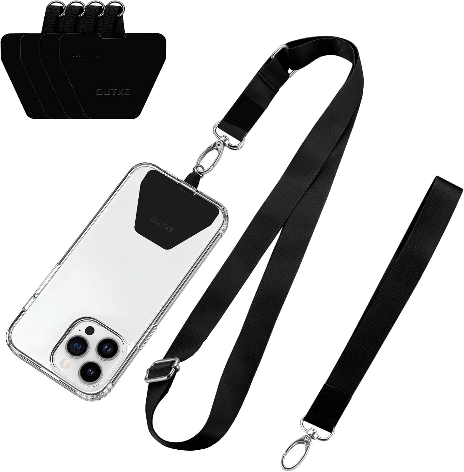 OUTXE Phone Lanyard - 4× Pads, 1× Adjustable Neck Strap, 1× Wrist Strap, Nylon Lanyard Compatible with All Smartphone
