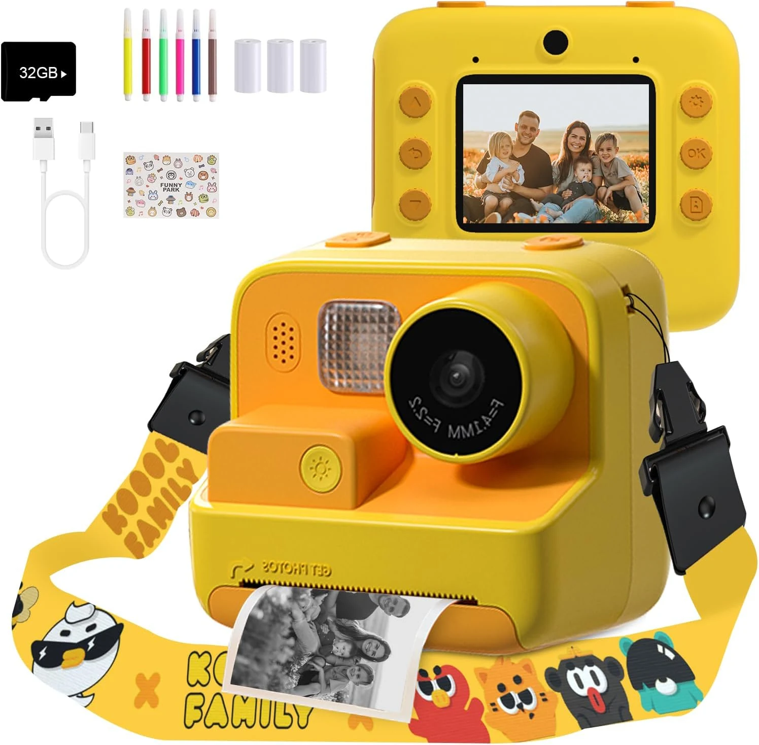 Mafiti Kids Camera Instant Print, 48MP Digital Camera Selfie 1080P Video with 32G TF Card (Orange)