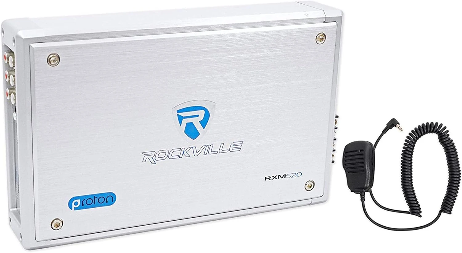 Rockville RXM-S20 1600W Peak 4-Channel Micro Marine/ATV Amplifier, Water-Resistant, PA Microphone