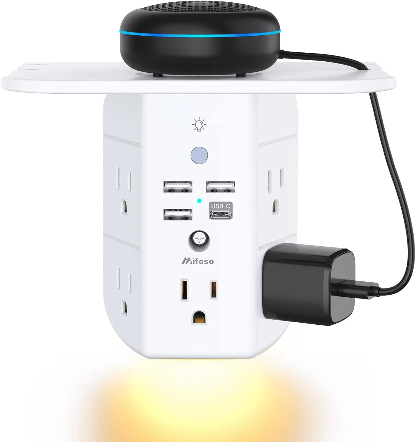 Wall Outlet Extender with Shelf and Night Light, Surge Protector