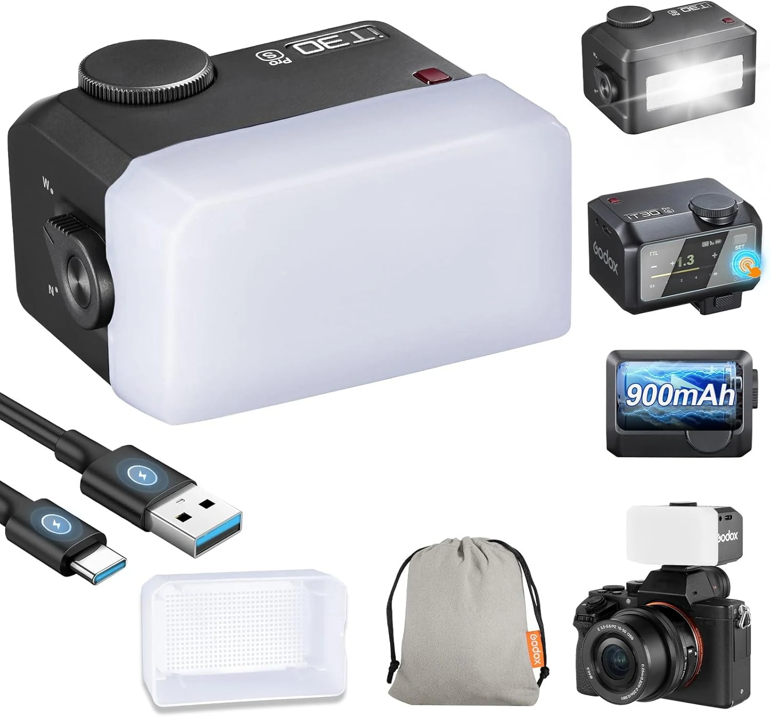 Godox IT30 Pro S TTL Mini Flash for Sony with Diffuser