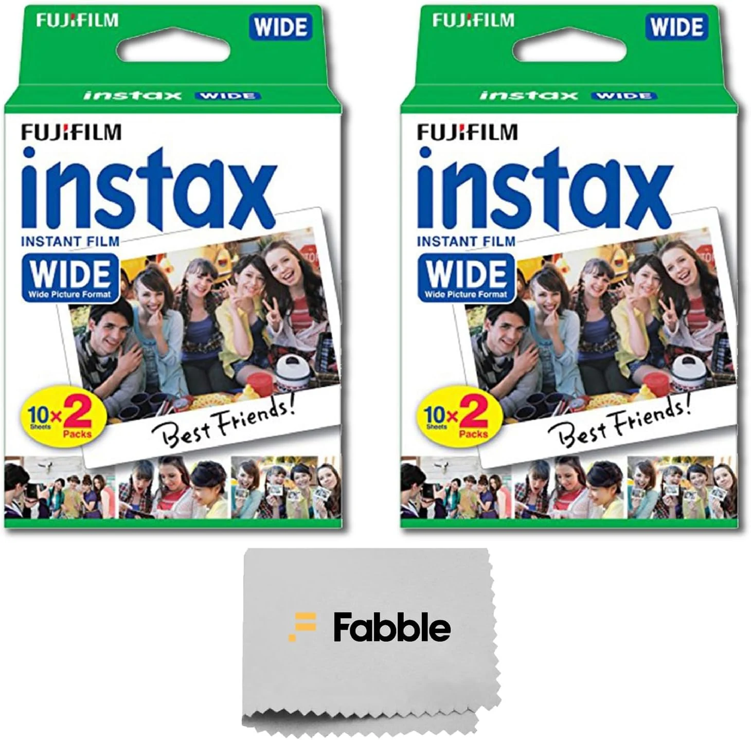Fujifilm Wide Instant Film Twin Pack X2 (40 Sheets) + Camera and Lens Cleaning Cloth